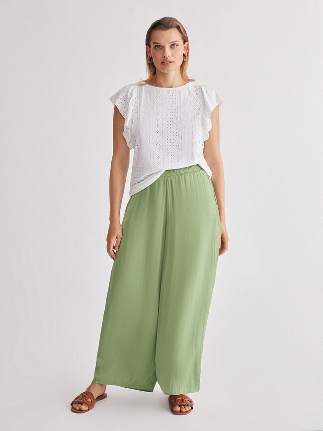 Top calados con volante en mangas Blanco Optico