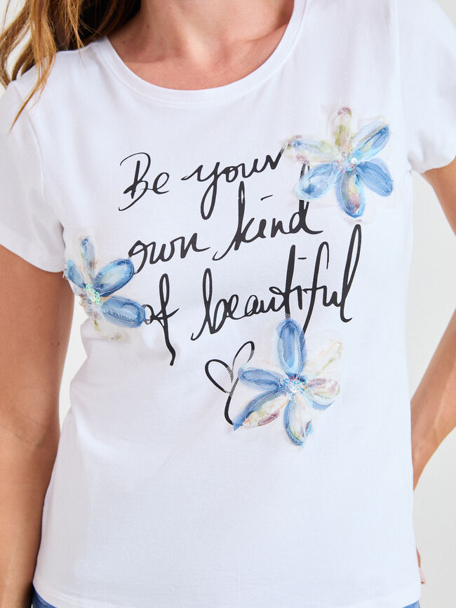 CAMISETA FLORES BORDADAS Blanco Optico