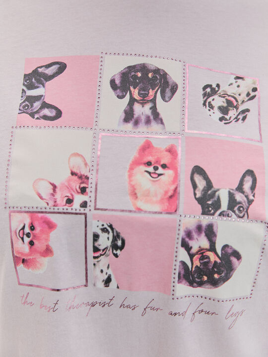 CAMISETA PERRITOS BRILLANTE Rosa Pastel image number null