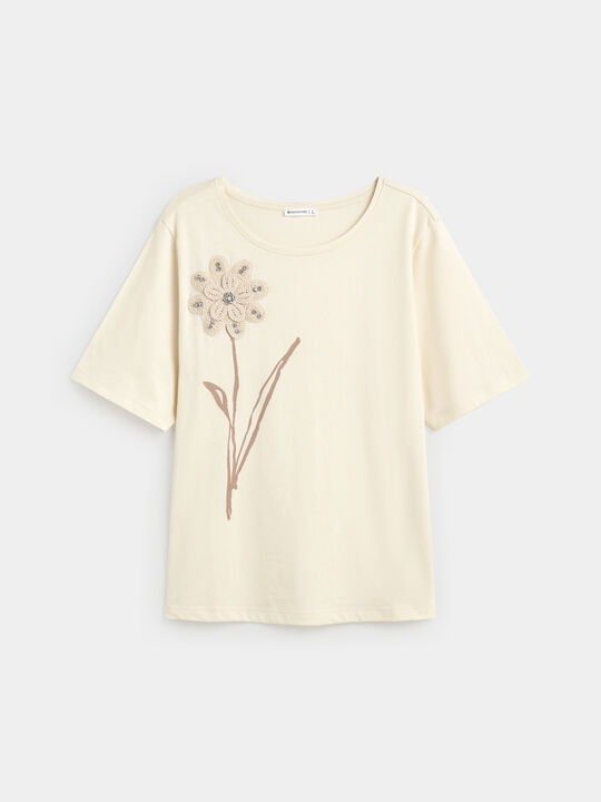 CAMISETA FLOR GANCHILLO Blanco Hueso image number null