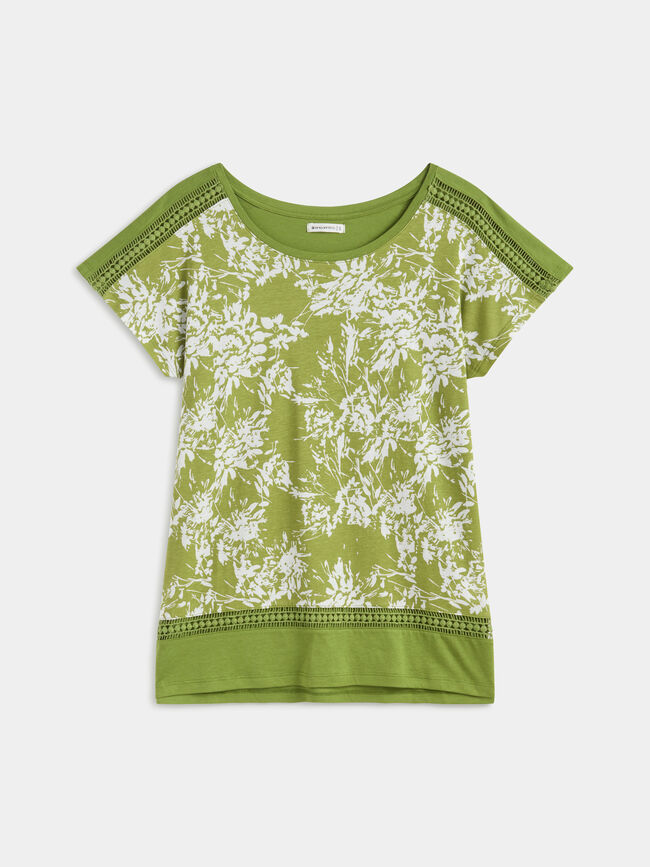 Camiseta con print y entredós en mangas Estampado 2