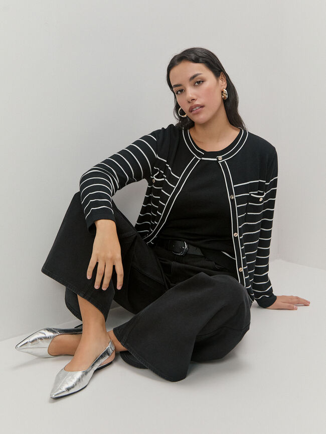 CARDIGAN RAYAS BICOLOR Negro
