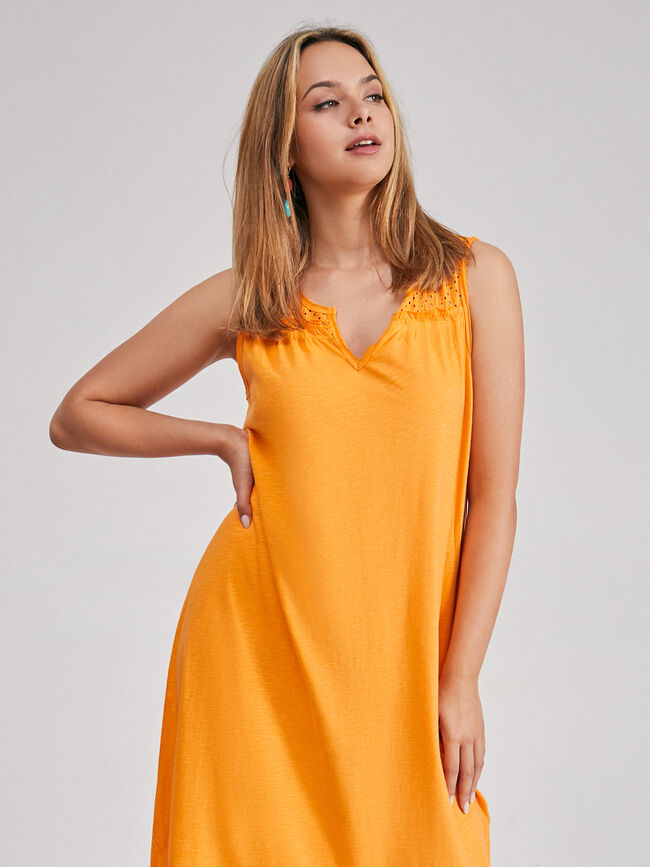 VESTIDO ALGODÓN CALADOS naranja tangy
