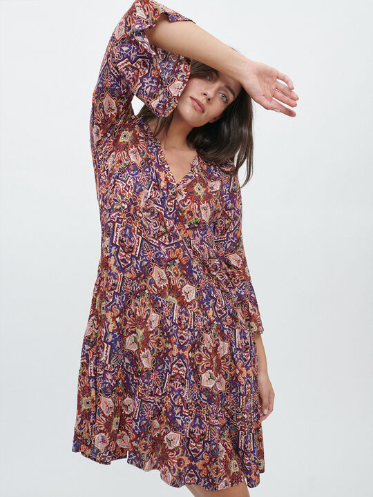 VESTIDO ESTAMPADO VUELO Violeta vintage image number null