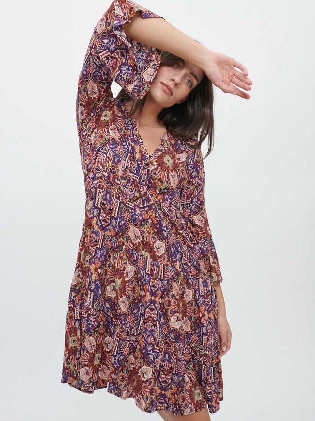 VESTIDO ESTAMPADO VUELO Violeta vintage