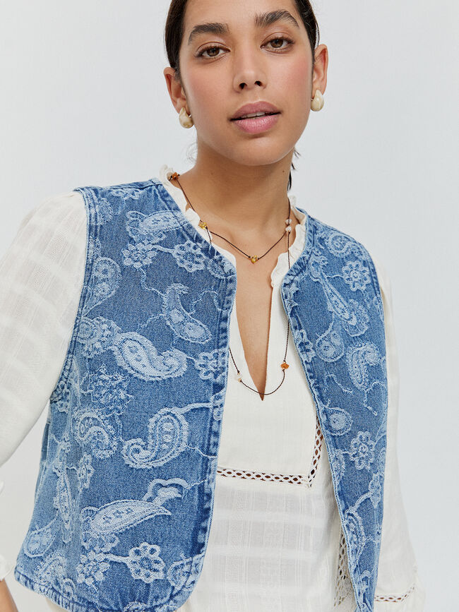 CHALECO JACQUARD FLOR Indigo
