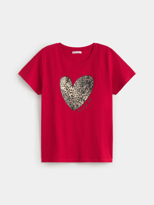 CAMISETA CORAZÓN LEOPARDO Rojo image number null