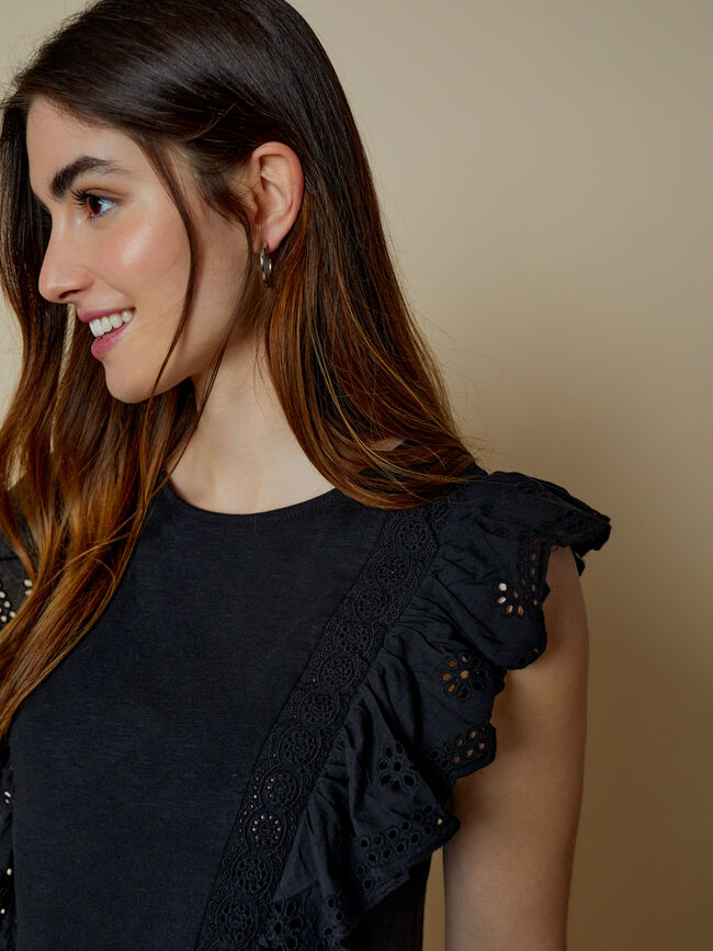 camiseta detalles peplum 100% algodón Negro