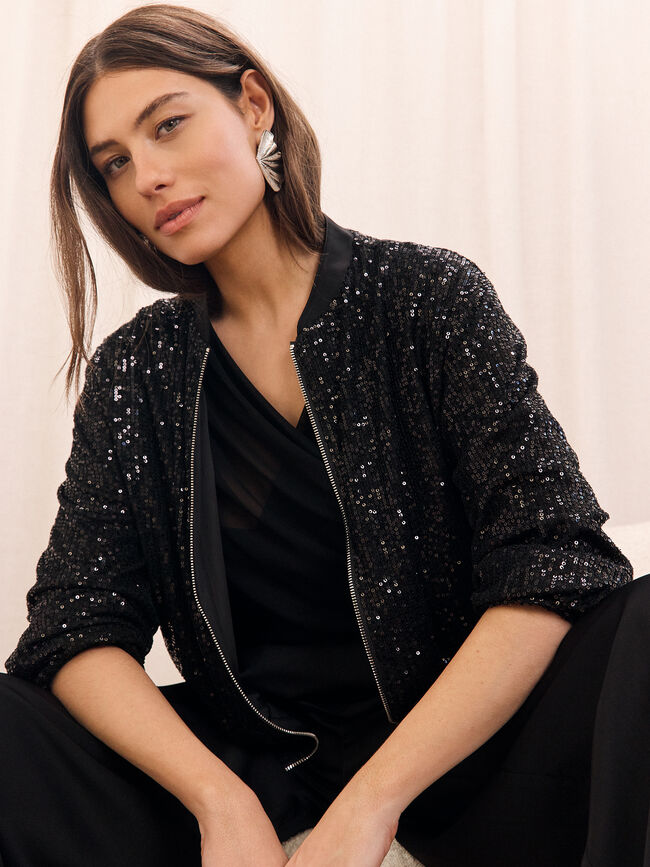 BOMBER DE LENTEJUELAS Negro