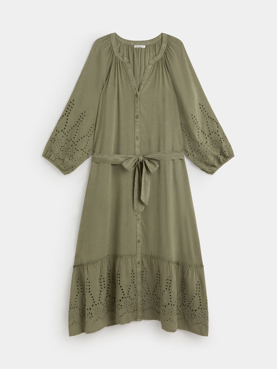 VESTIDO LARGO BORDADOS Kaki image number null