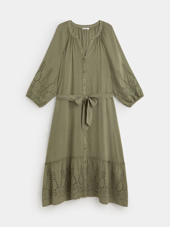 VESTIDO LARGO BORDADOS Kaki