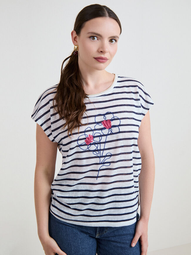 CAMISETA FLORES BORDADAS Rayas 1