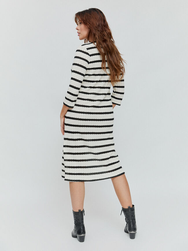 VESTIDO MIDI RAYAS Crudo