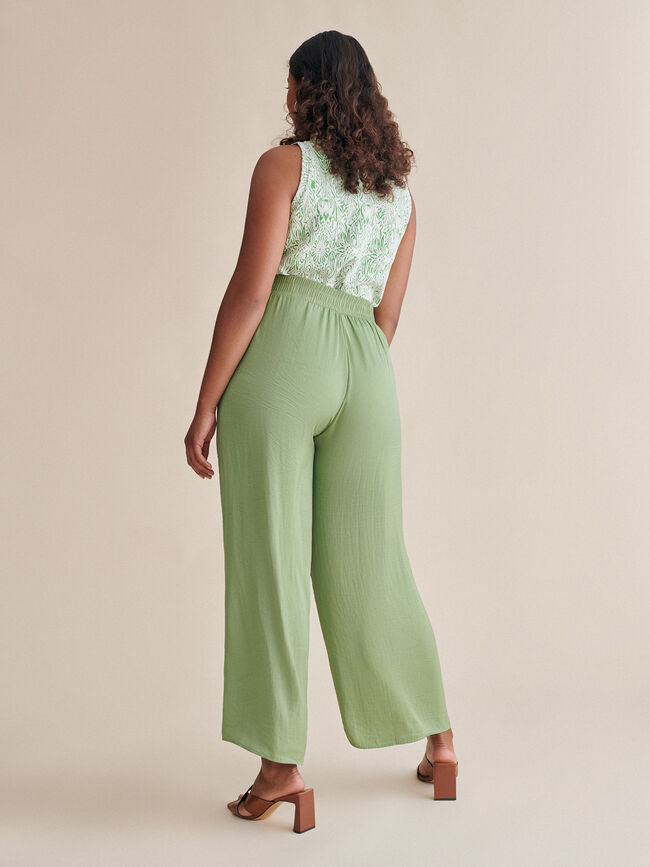 Pantalón palazzo satén kaki claro