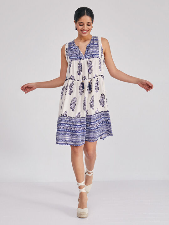 Vestido estampado volante Beige image number null