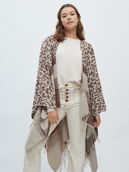 PONCHO ANIMAL PRINT Beig Oscuro image number null