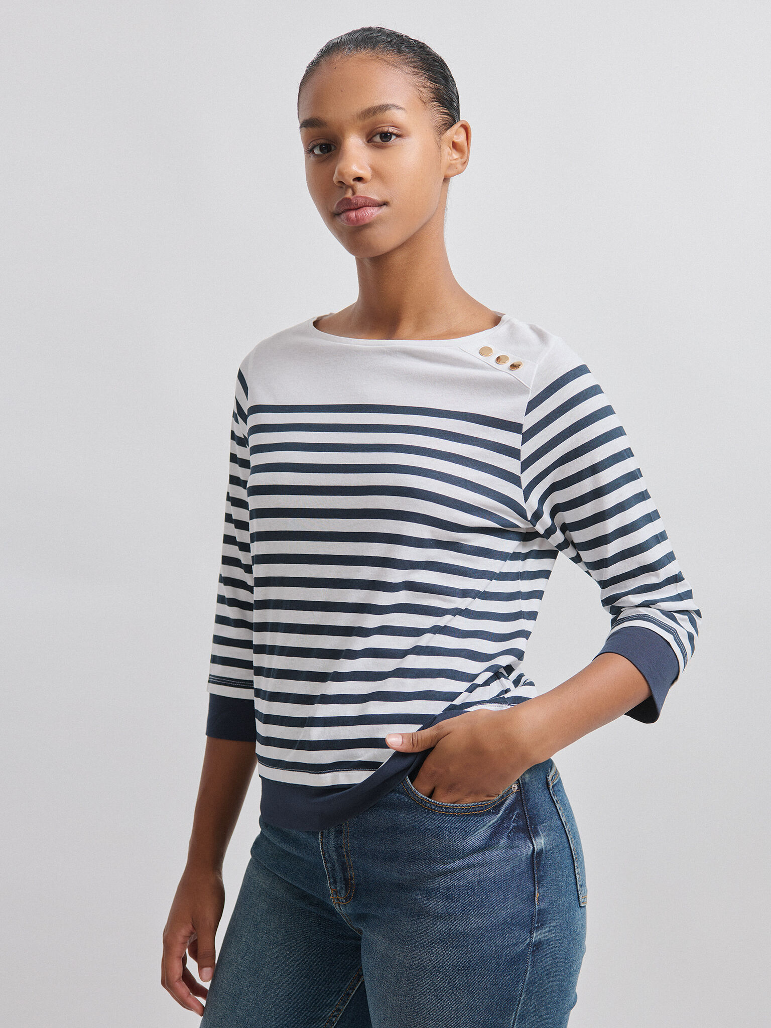 CAMISETA RAYAS BOTONES ENCUENTROMODA ENCUENTRO