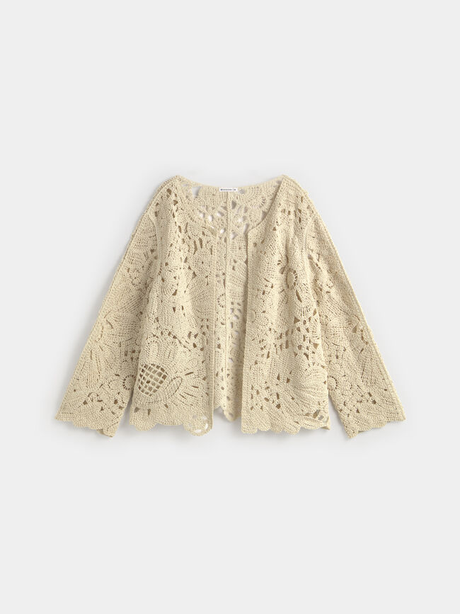 CARDIGAN FLORES CROCHET Crudo