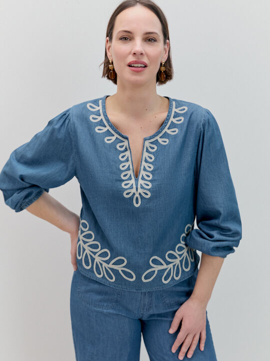 TOP VAQUERO BORDADO Mid blue image number null