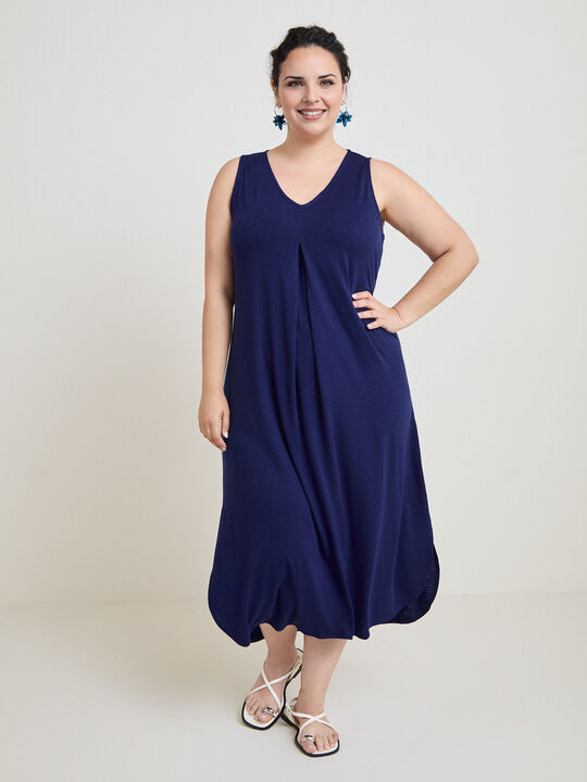 VESTIDO FLAM&Eacute; PLIEGUE ESCOTE Azul Marino image number null