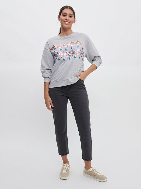 SUDADERA CENEFA LENTEJUELAS gris vigore med image number null