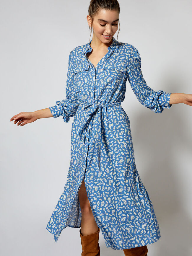Vestido camisero estampado Azul Ceruleo
