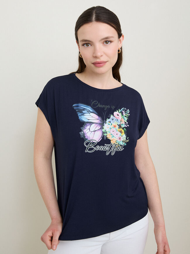 CAMISETA MARIPOSA FLORES Azul Marino