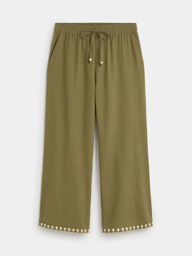 PANTALON BAJO BORDADO kaki claro