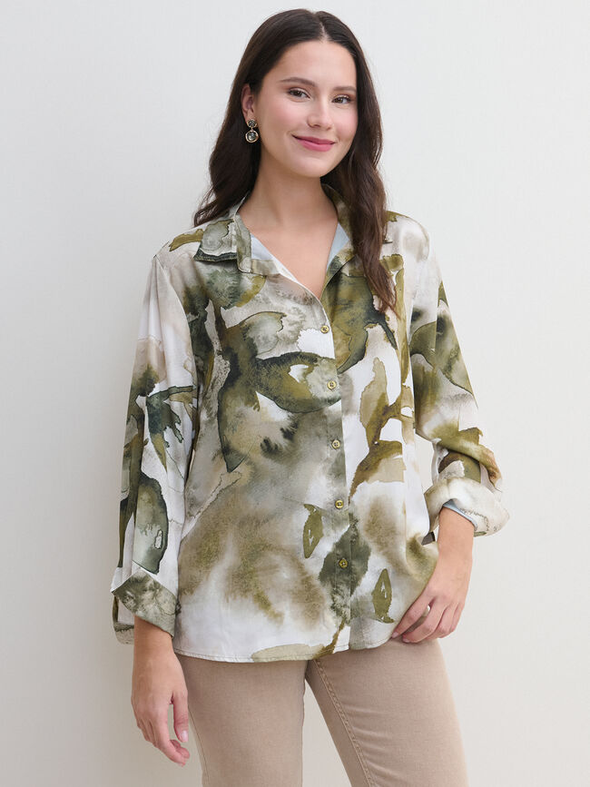 CAMISA SATEN ESTAMPADA Hoja
