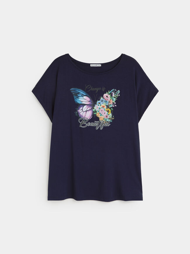 CAMISETA MARIPOSA FLORES Azul Marino