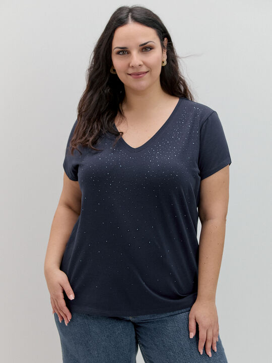 CAMISETA STRASSES BRILLO Azul Noche image number null