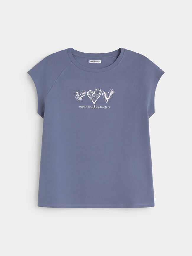 CAMISETA SLIM CORAZONES Azul Grisaceo