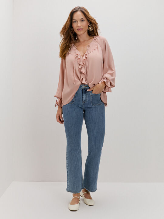 BLUSA VOLANTES LAZOS Rosa Polvo image number null