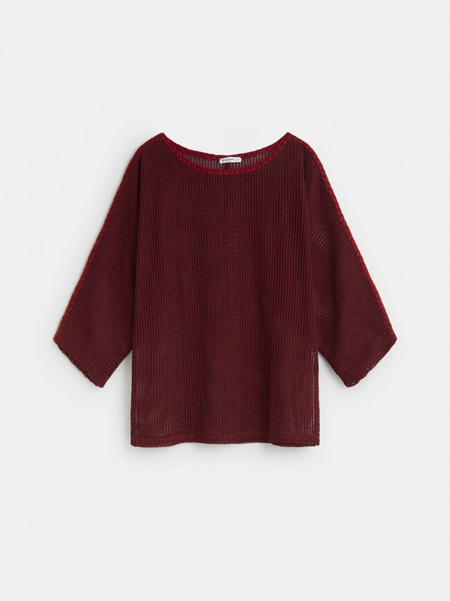 CAMISETA DETALLE BORDADO Vino