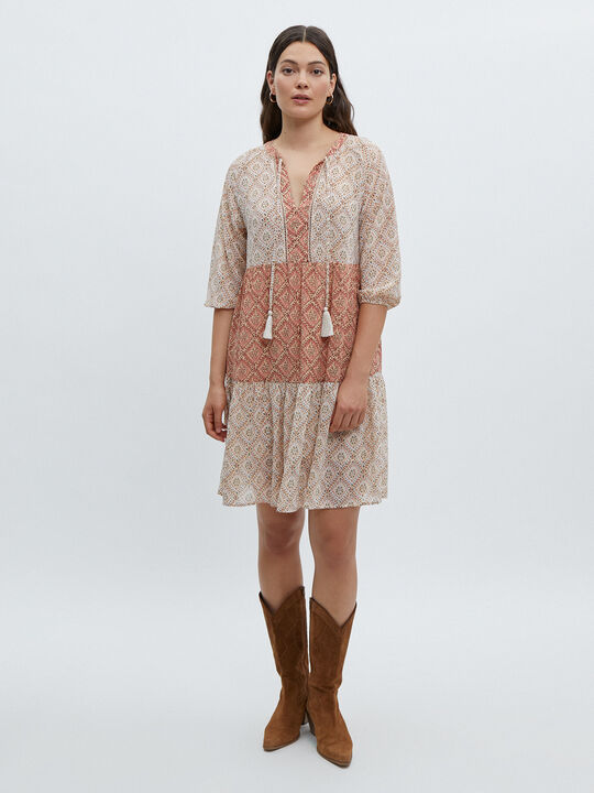 VESTIDO GASA ESTAMPADO Crudo image number null
