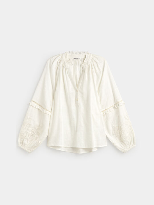 BLUSA MANGA BORDADA Crudo image number null