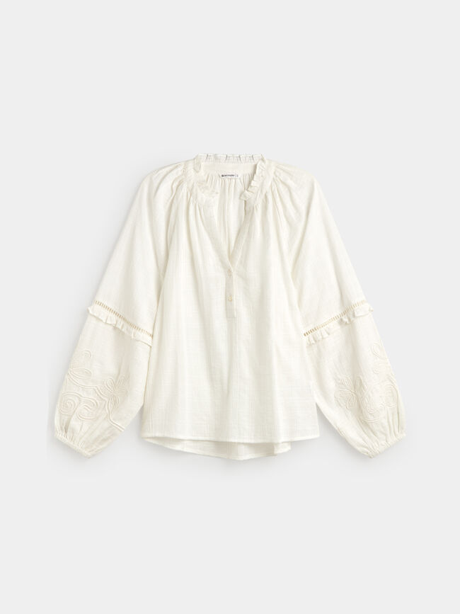 BLUSA MANGA BORDADA Crudo