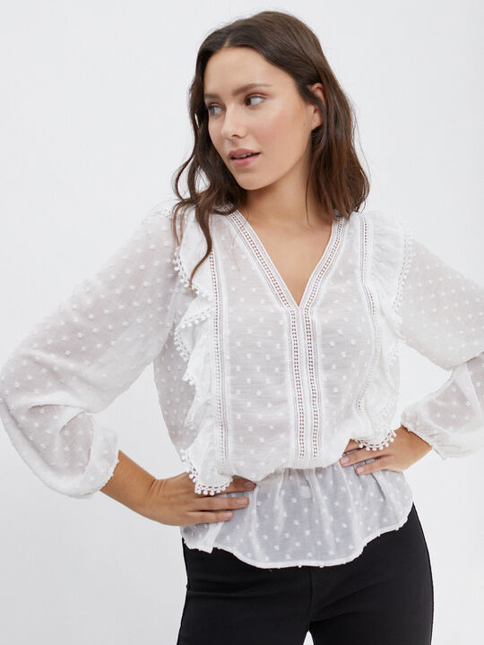 BLUSA PLUMETI VOLANTES Blanco Optico image number null
