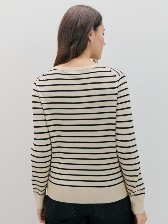 CARDIGAN BASICA RAYAS Beige image number null