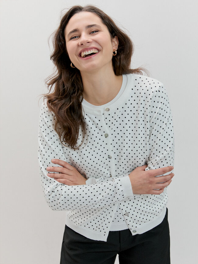 CARDIGAN DETALLE TOPOS Blanco Optico