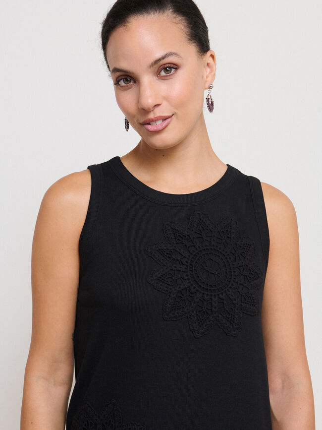 VESTIDO APLIQUES CROCHET Negro