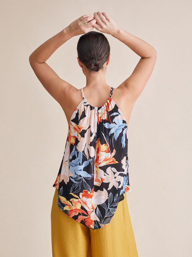 TOP CUELLO HALTER ESTAMPADO Negro