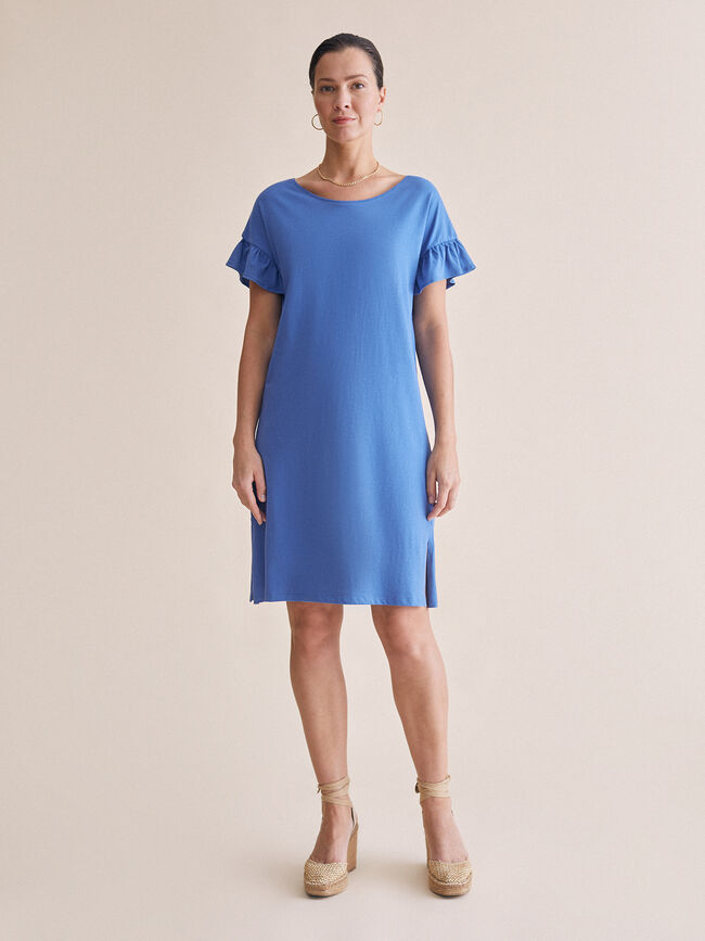 vestido volante en mangas 100% algodón Azul Ceruleo