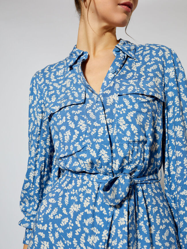 Vestido camisero estampado Azul Ceruleo