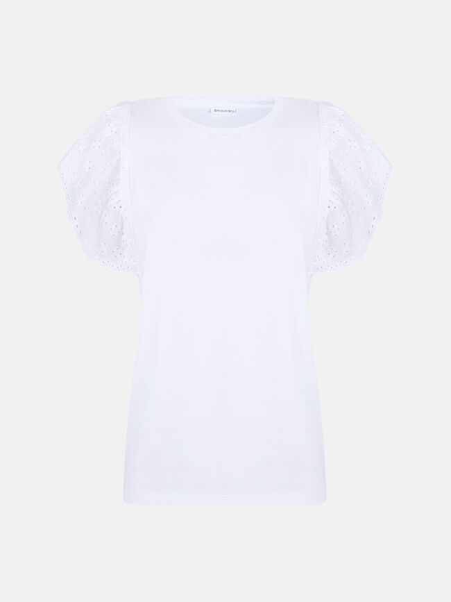 Camiseta detalle calados en manga Blanco Optico