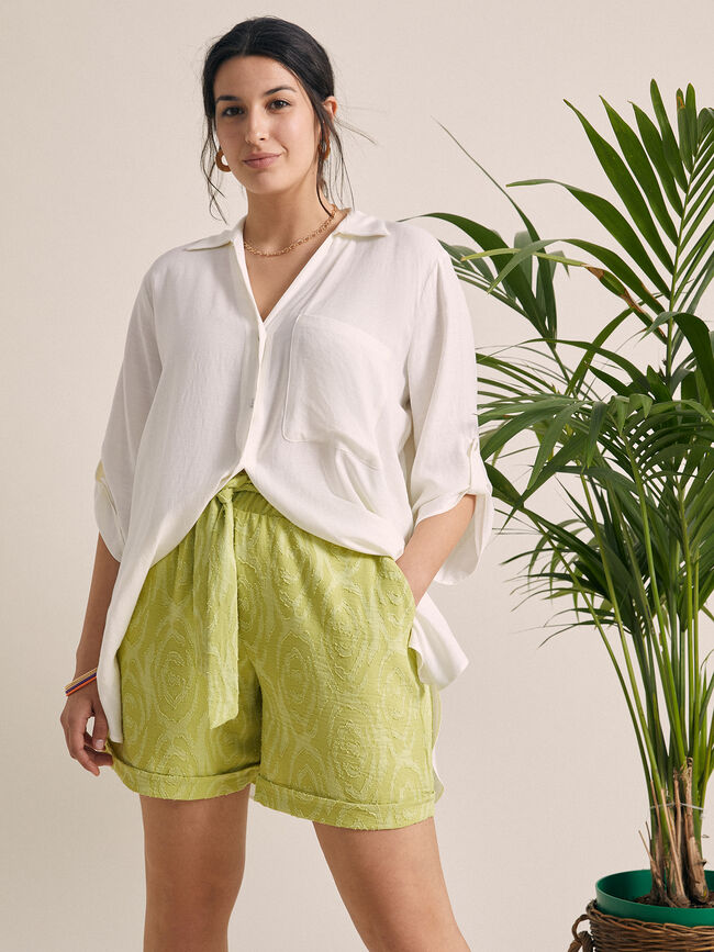 Short jacquard con cinturón Oliva Calido