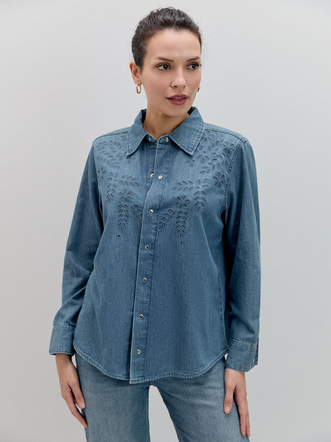 CAMISA VAQUERA BORDADA Mid blue