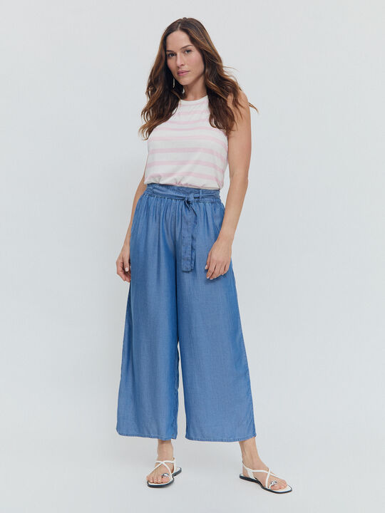 PANTALON CULOTTE CINTURON Mid blue image number null