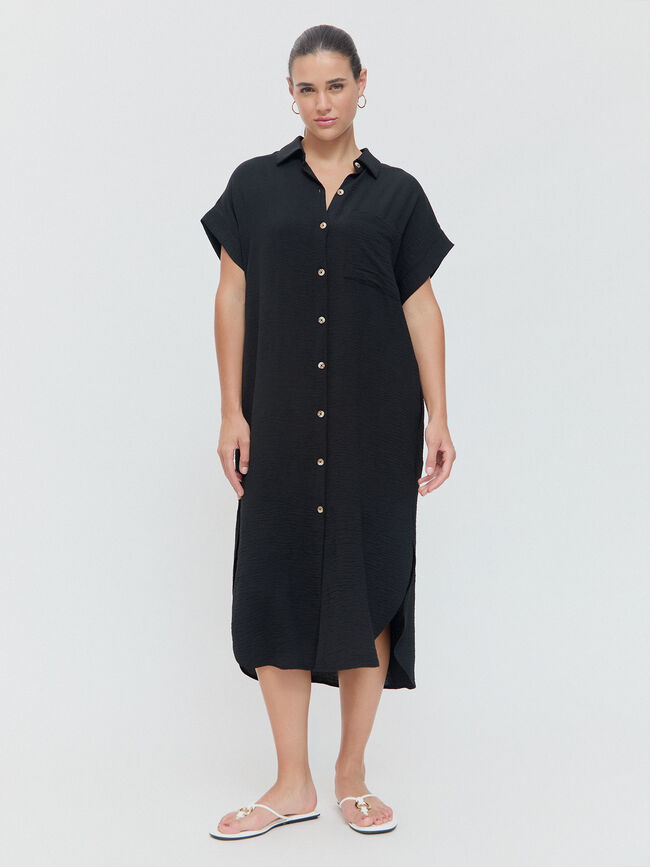 VESTIDO CAMISERO MIDI Negro