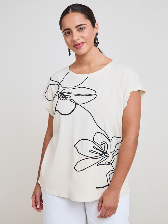 CAMISETA FLORES CUERDA Beige image number null